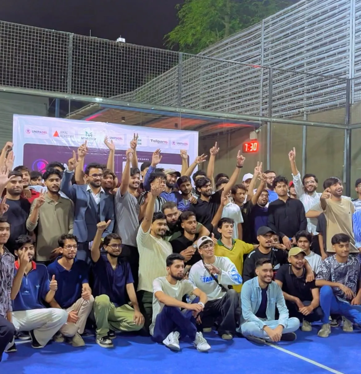 University students cheering on the padel court at UniPadel Connect in Karachi
